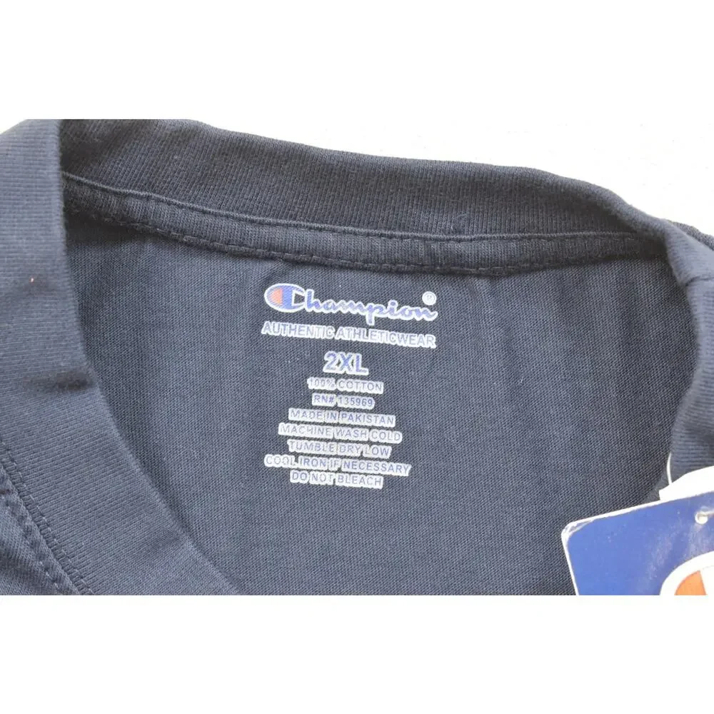 Champion Men's 2XL Big & Tall Navy Blue Script Logo Short Sleeve Cotton Tee NEW - Picture 6 of 8